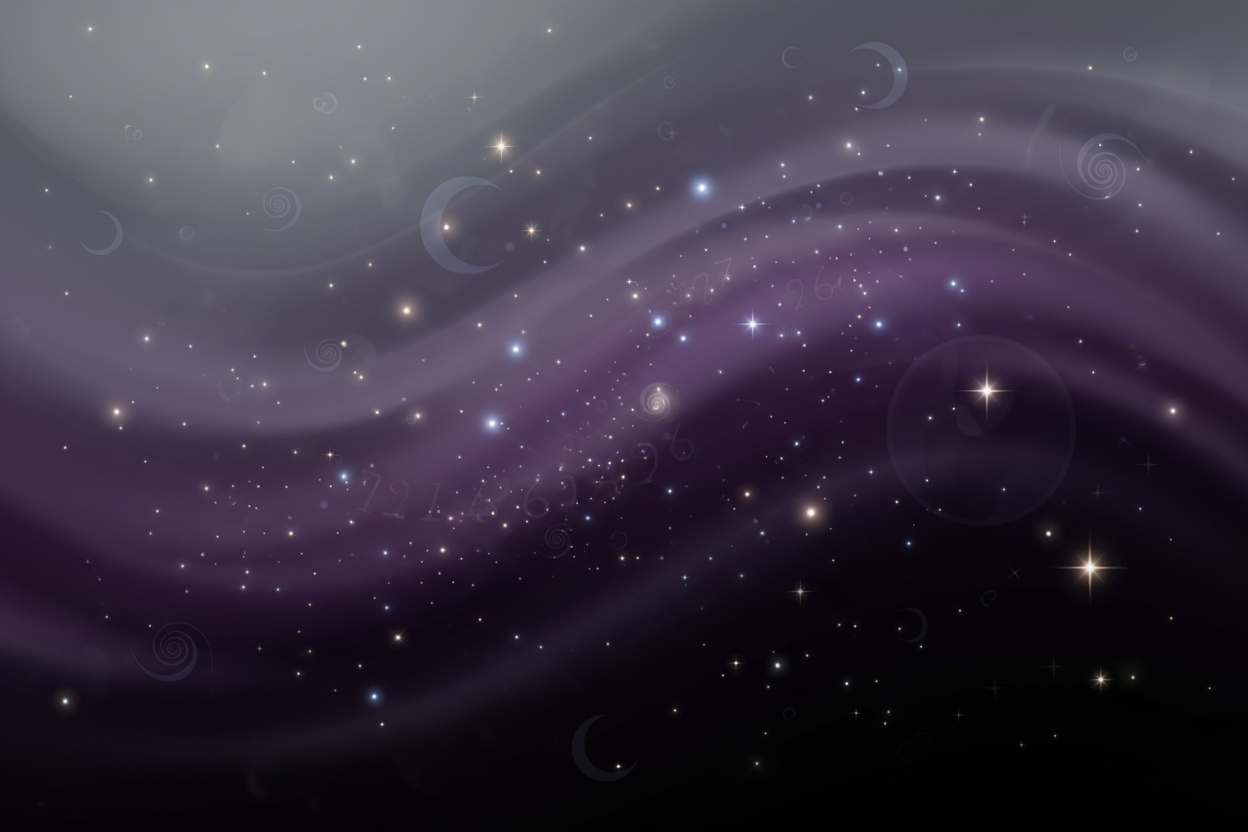 gradients (gray → purple → black)
Light sparkles, stars, or glow
subtle numbers, or celestial symbols
Almost “dreamlike wallpaper”