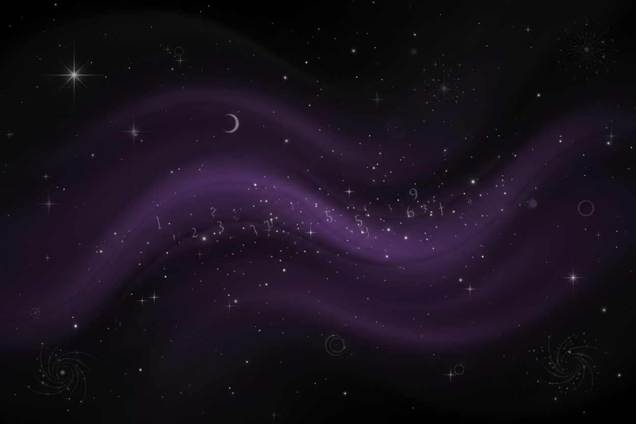 Soft gradients (black → purple → black)
Light sparkles, stars, or glow
subtle numbers, or celestial symbols
Almost “dreamlike wallpaper”
