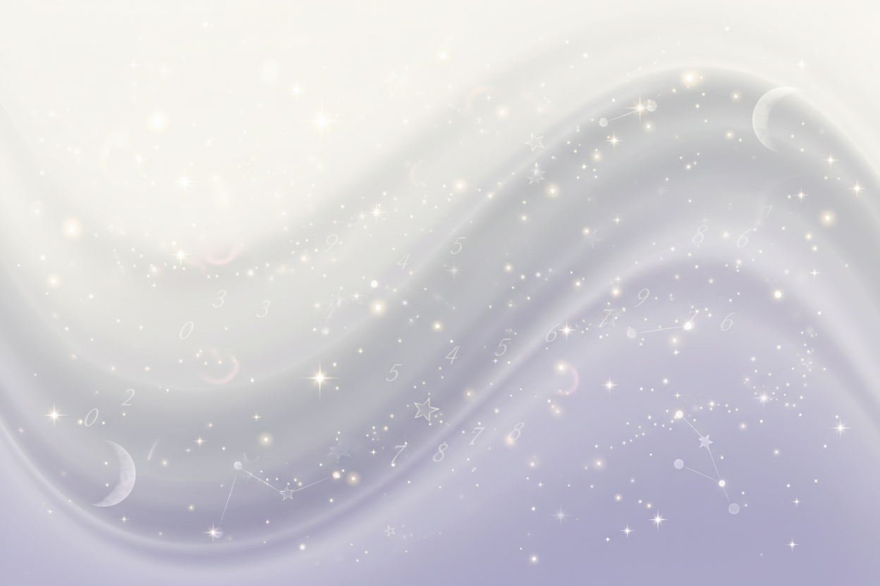 Soft gradients (cream → gray → purple)
Light sparkles, stars, or glow
subtle numbers, or celestial symbols
Almost “dreamlike wallpaper”
